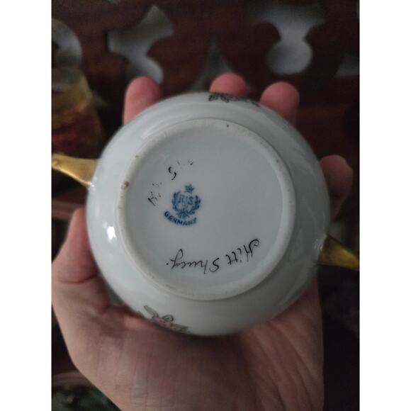 Antique RS Germany Hand Painted Floral Sugar Bowl w/ Gold Trim 1900s Signed - Picture 8 of 10